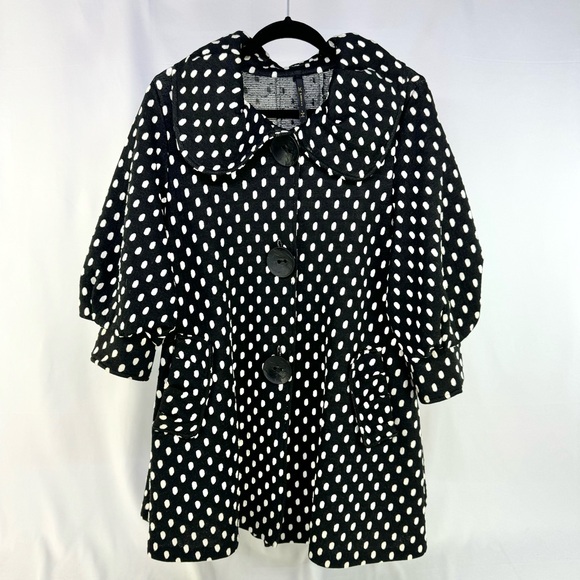 IC by Connie K Polka Dot Large Button Pinup Rockabilly Short Sleeve Coat large - Picture 1 of 12
